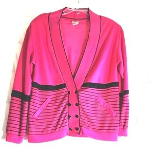 PYKETTES WOMEN'S FUSIA BLACK STRIPES CARDIGAN SIZE S. A'98
